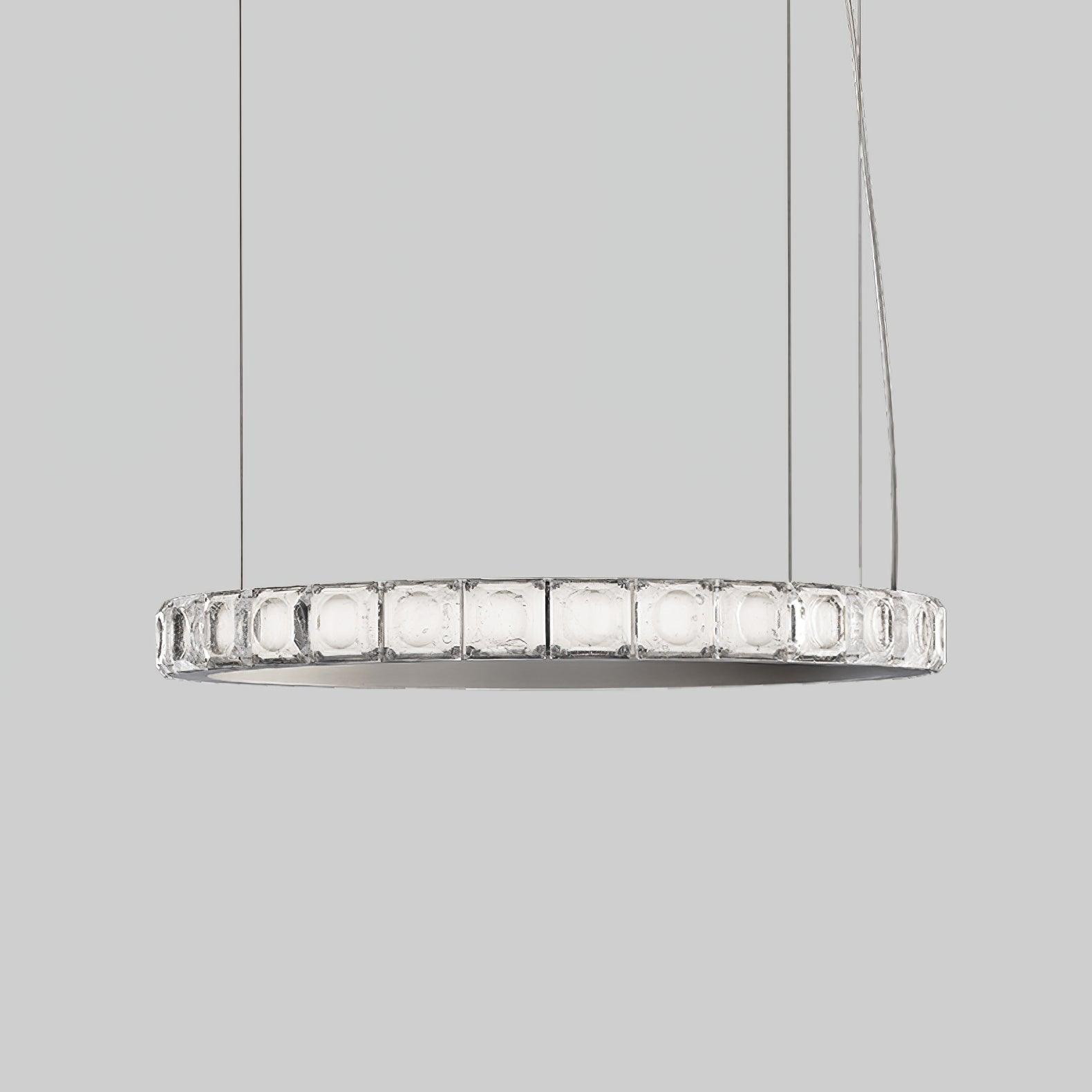 Aura Ring LED Chandelier Satin Silver Circular Pendant Light with Clear Glass Diffusers