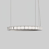 Aura Ring LED Chandelier Satin Silver Circular Pendant Light with Clear Glass Diffusers