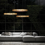 Aura Ring LED Chandelier Satin Silver Circular Pendant Light with Clear Glass Diffusers