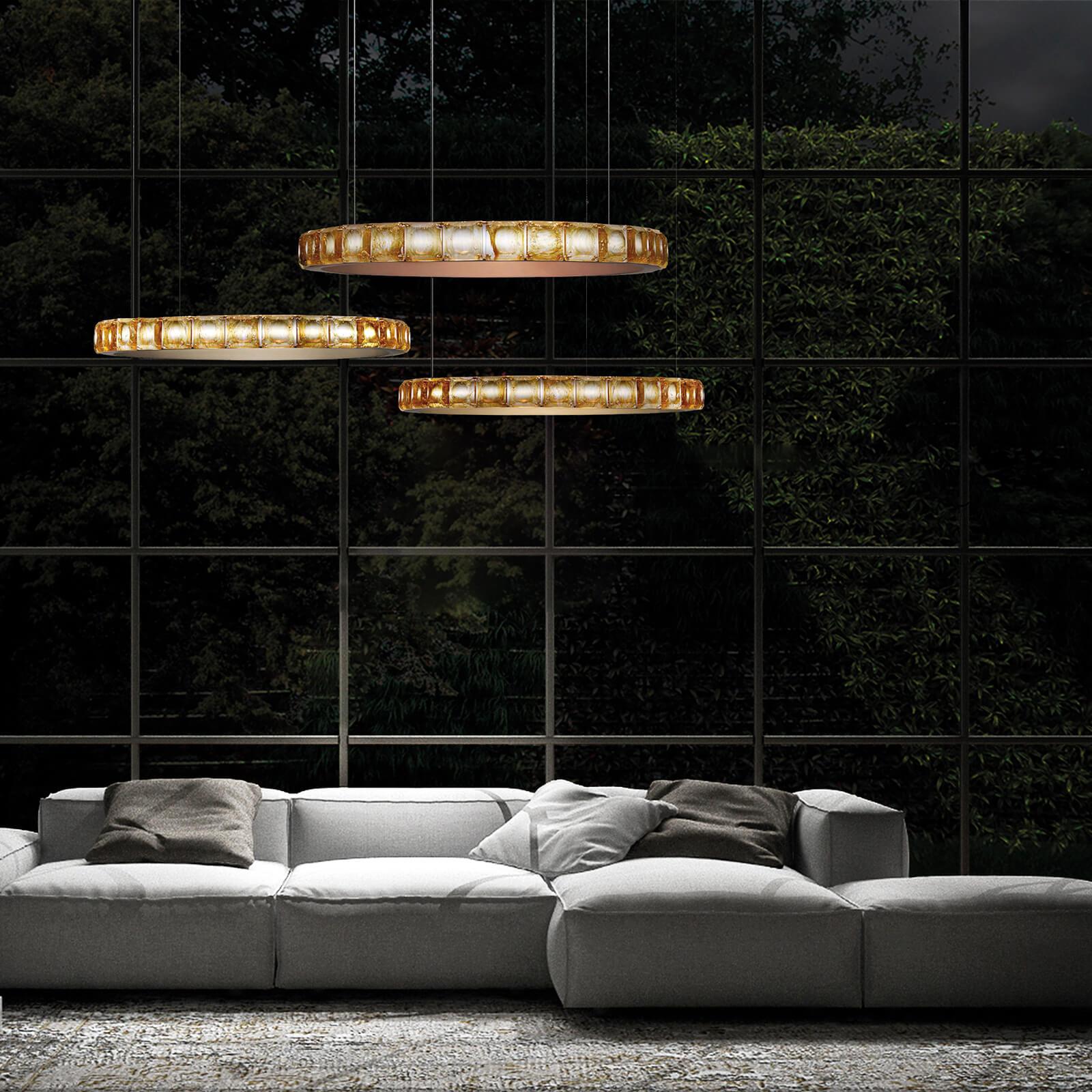 Aura Ring LED Chandelier Satin Silver Circular Pendant Light with Clear Glass Diffusers