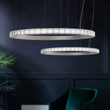 Aura Ring LED Chandelier Satin Silver Circular Pendant Light with Clear Glass Diffusers
