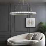 Aura Ring LED Chandelier Satin Silver Circular Pendant Light with Clear Glass Diffusers