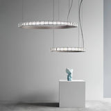Aura Ring LED Chandelier Satin Silver Circular Pendant Light with Clear Glass Diffusers