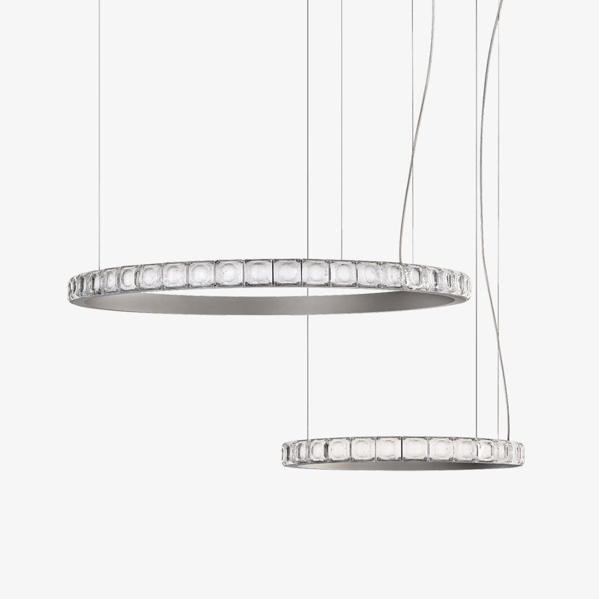 Aura Ring LED Chandelier Satin Silver Circular Pendant Light with Clear Glass Diffusers