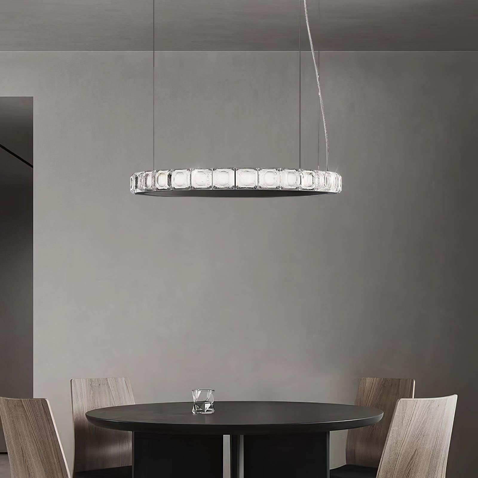 Aura Ring LED Chandelier Satin Silver Circular Pendant Light with Clear Glass Diffusers