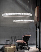 Aura Ring LED Chandelier Satin Silver Circular Pendant Light with Clear Glass Diffusers