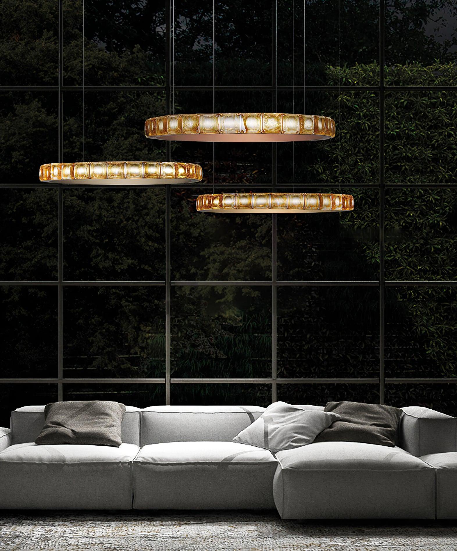 Aura Ring LED Chandelier Satin Silver Circular Pendant Light with Clear Glass Diffusers