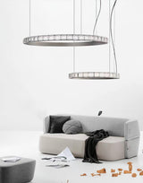 Aura Ring LED Chandelier Satin Silver Circular Pendant Light with Clear Glass Diffusers