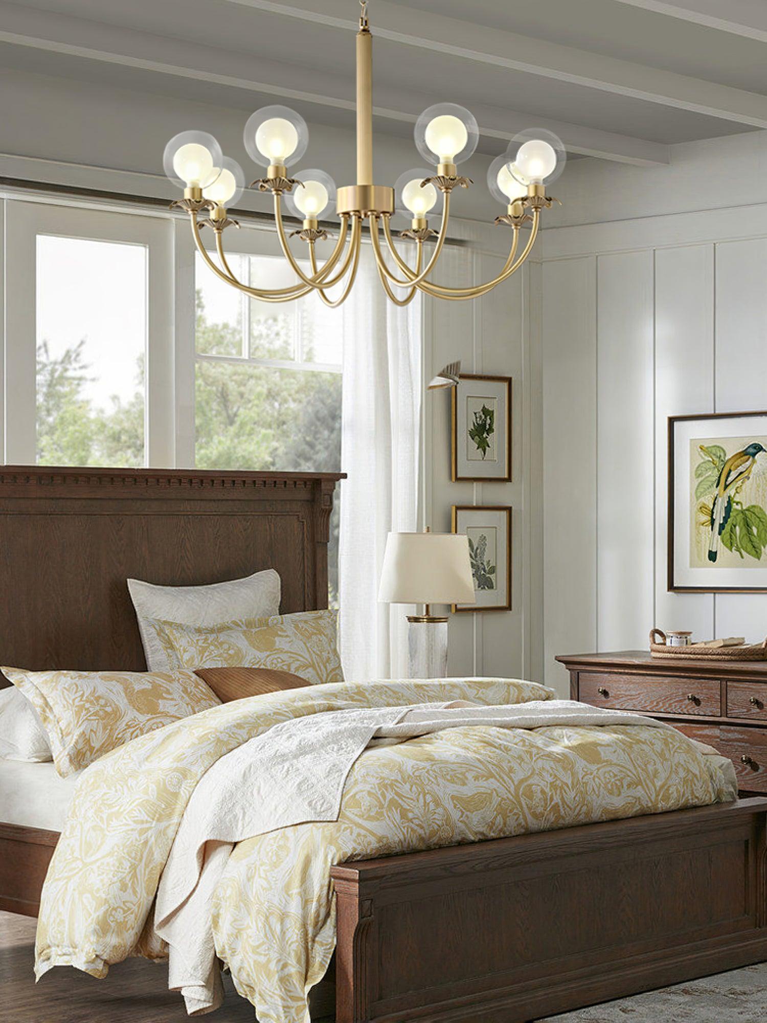 Aureate Radiance Glass Globe Branch Chandelier Elegant Brass Pendant Lighting