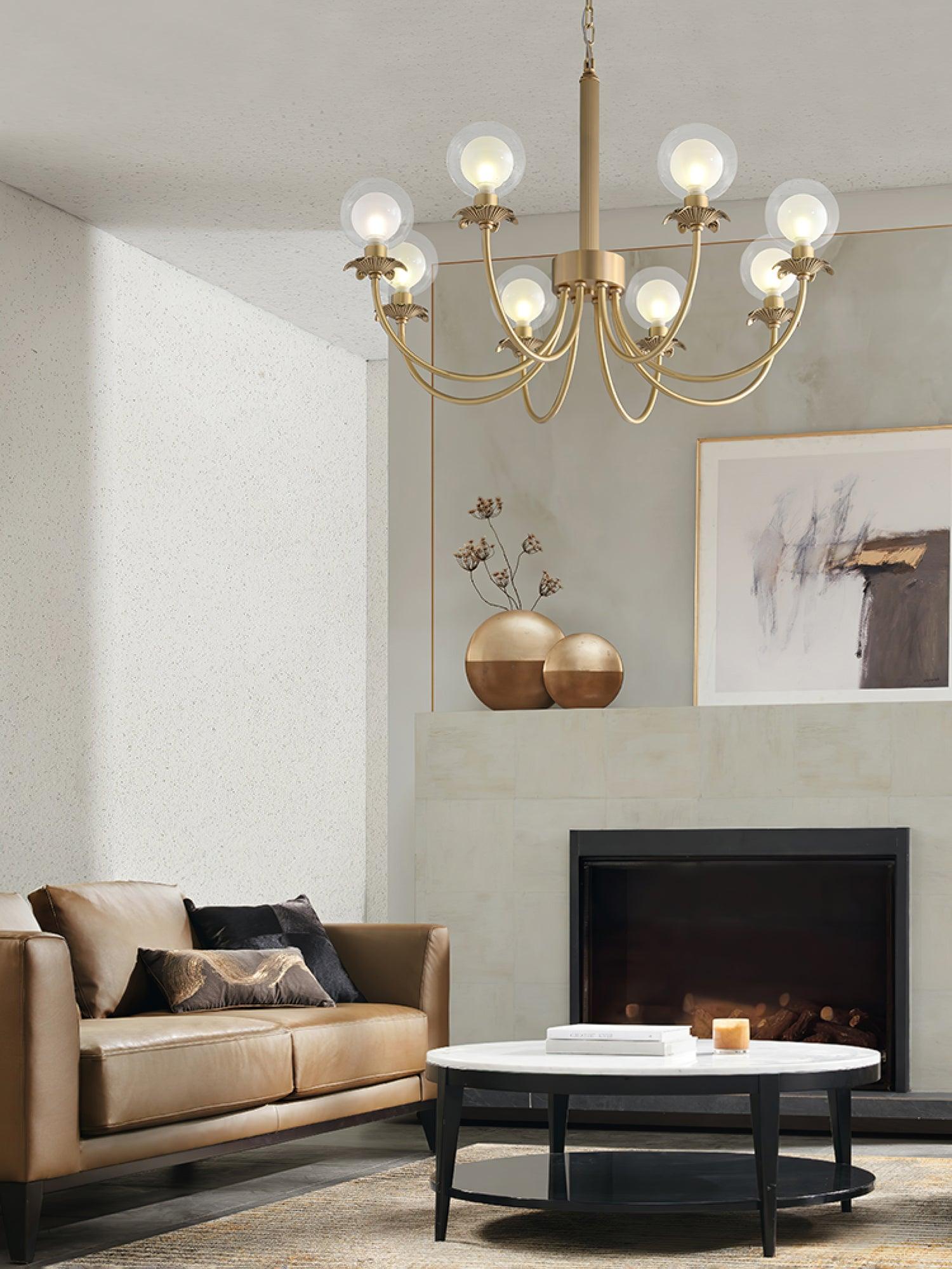 Aureate Radiance Glass Globe Branch Chandelier Elegant Brass Pendant Lighting