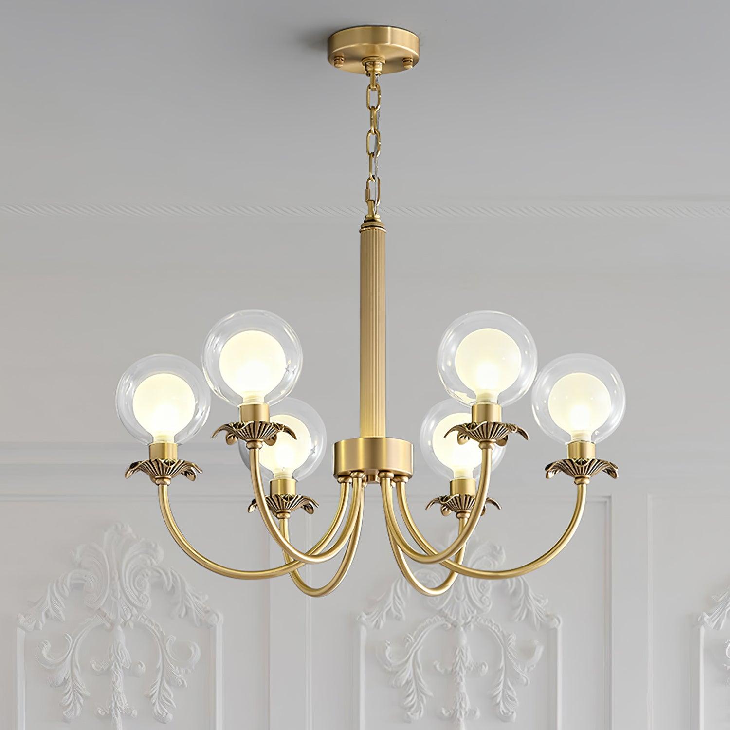 Aureate Radiance Glass Globe Branch Chandelier Elegant Brass Pendant Lighting