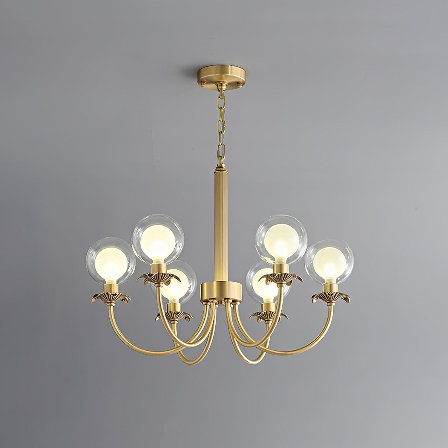 Aureate Radiance Glass Globe Branch Chandelier Elegant Brass Pendant Lighting