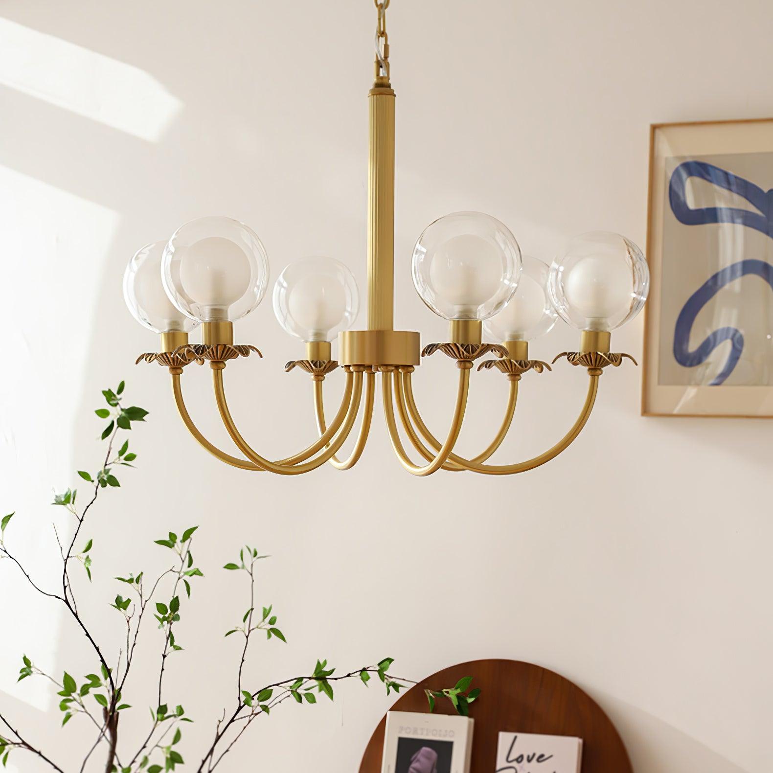 Aureate Radiance Glass Globe Branch Chandelier Elegant Brass Pendant Lighting