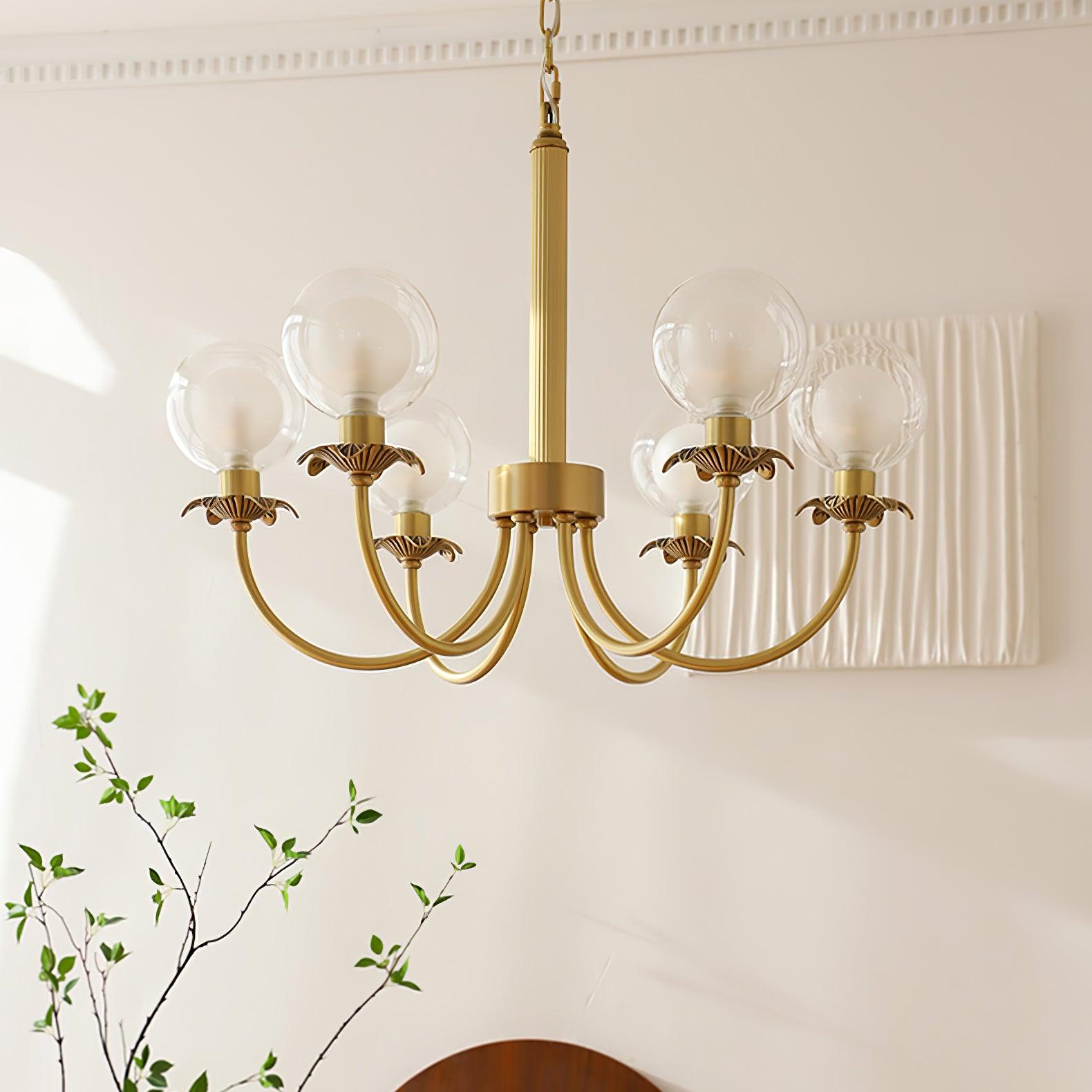 Aureate Radiance Glass Globe Branch Chandelier Elegant Brass Pendant Lighting