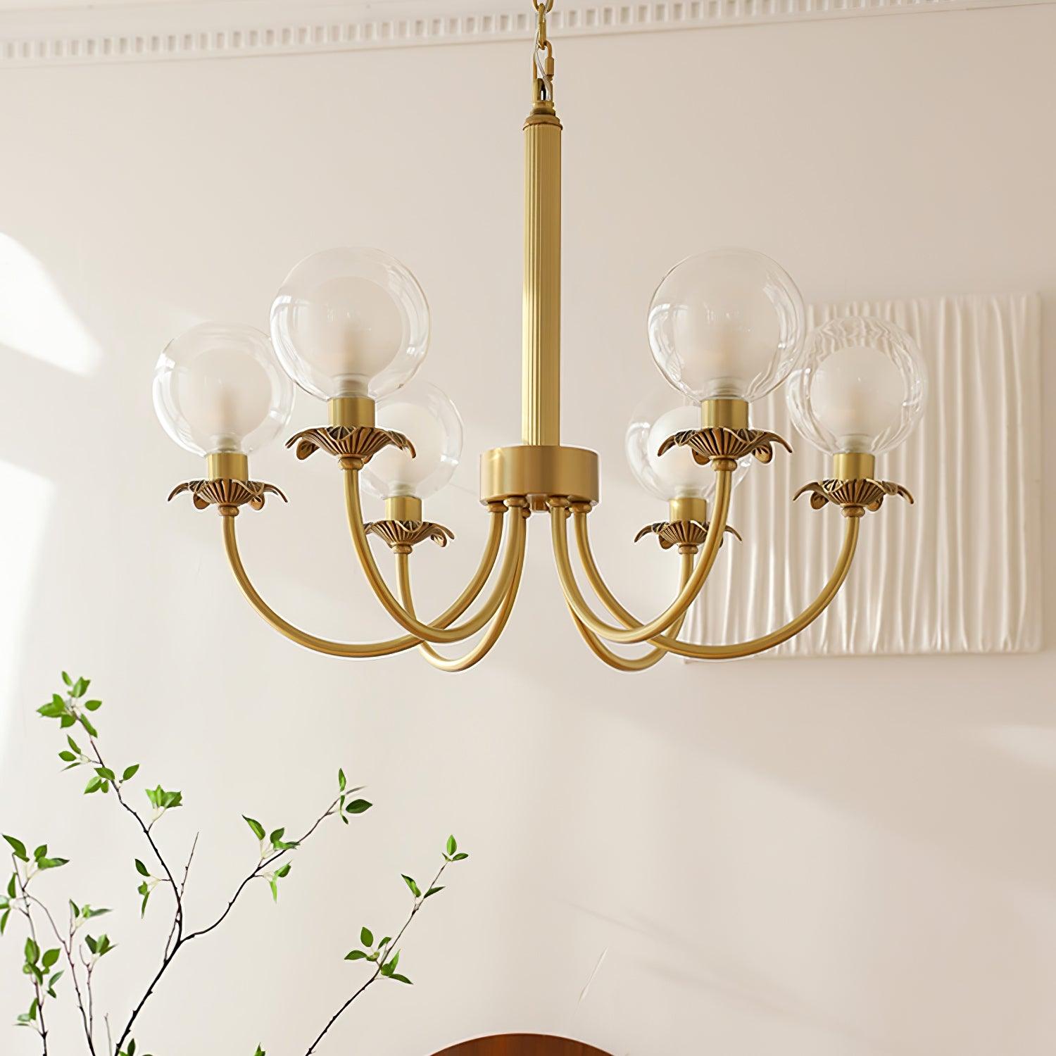 Aureate Radiance Glass Globe Branch Chandelier Elegant Brass Pendant Lighting