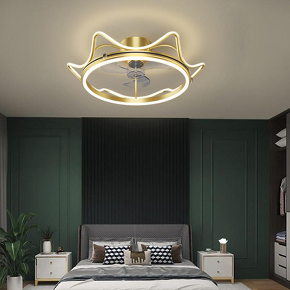 Modern Gold Crown Bladeless Ceiling Fan with LED Light for Bedroom and Living Room