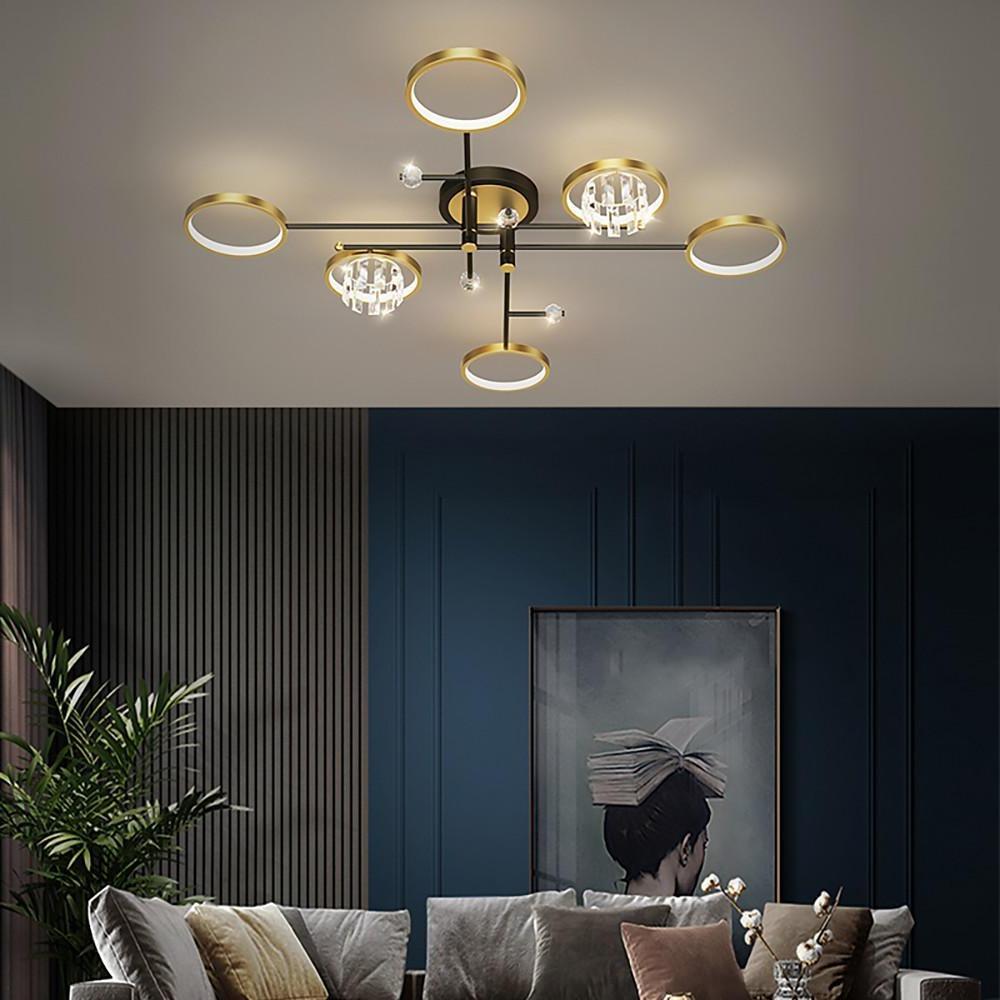 Modern Nordic Geometric Crystal LED Flush Mount Ceiling Light for Luxury Living Room Decor