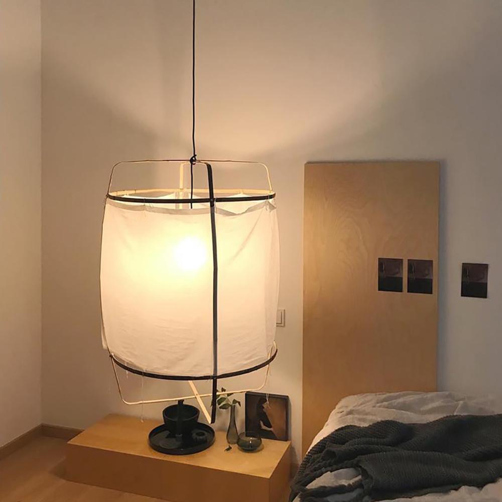 Bamboo and Linen Houselight Pendant Light Natural Organic Hanging Lamp for Living Rooms and Dining Areas