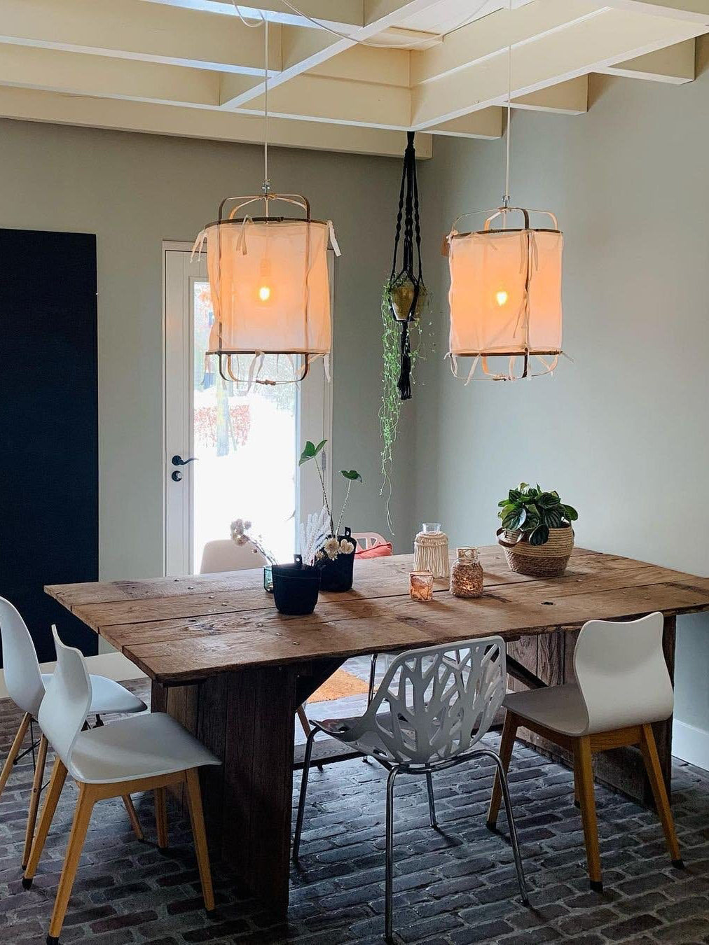 Bamboo and Linen Houselight Pendant Light Natural Organic Hanging Lamp for Living Rooms and Dining Areas