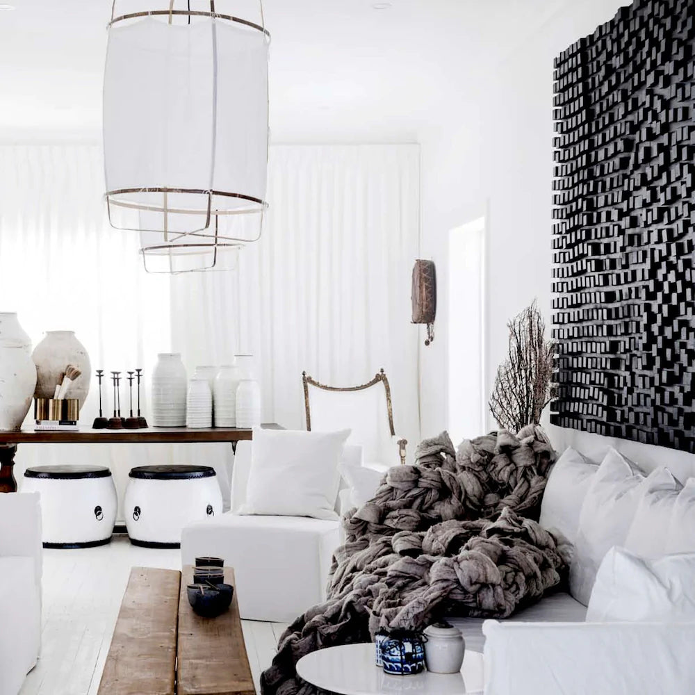 Bamboo and Linen Houselight Pendant Light Natural Organic Hanging Lamp for Living Rooms and Dining Areas