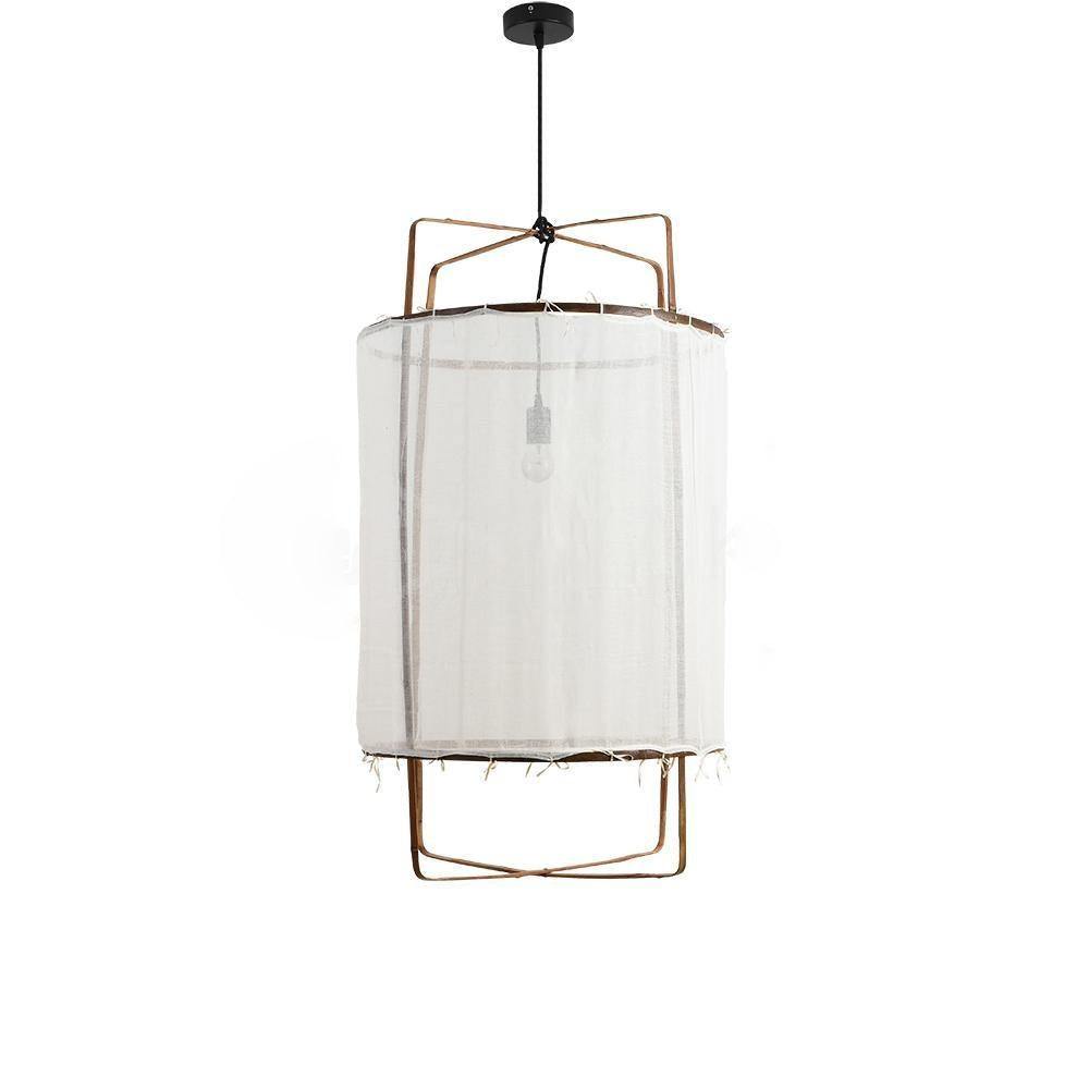 Bamboo and Linen Houselight Pendant Light Natural Organic Hanging Lamp for Living Rooms and Dining Areas