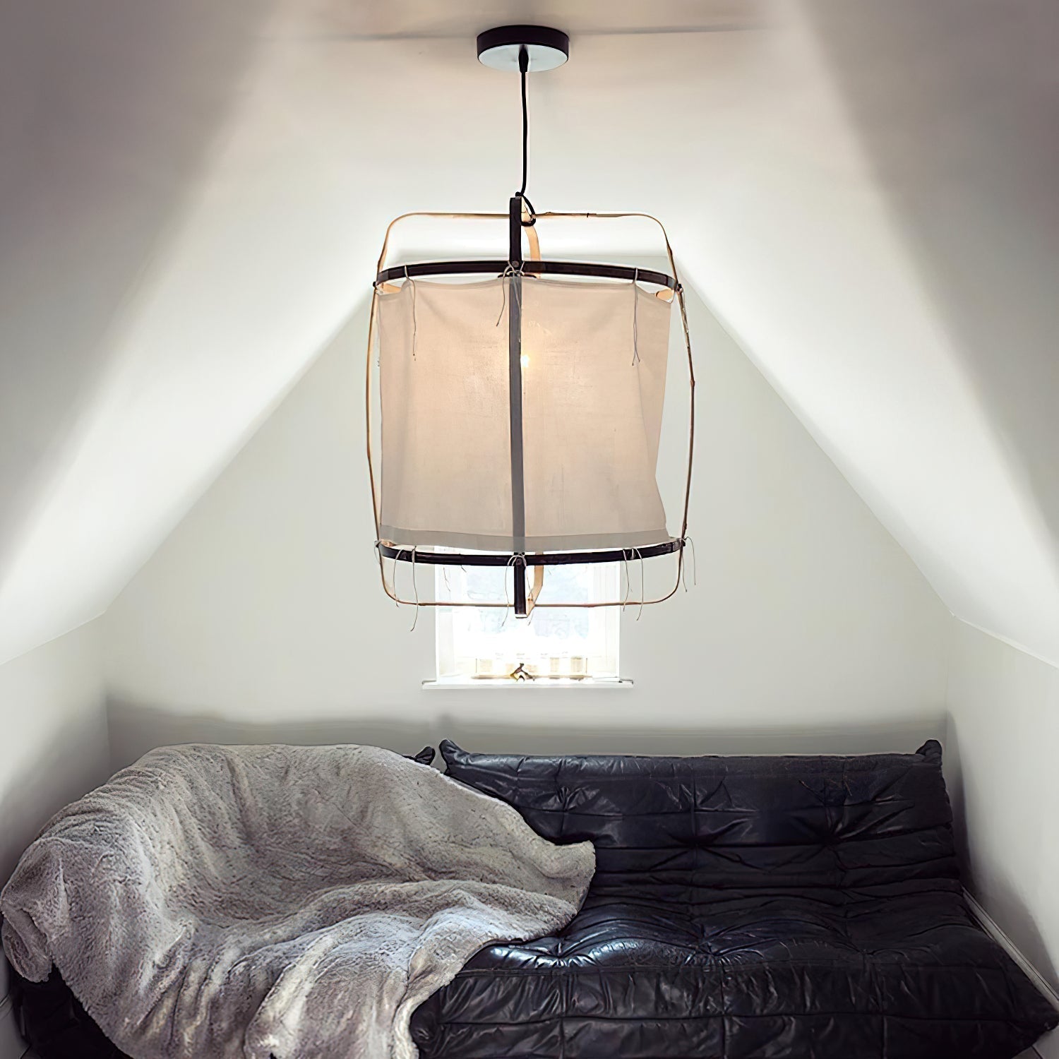 Bamboo and Linen Houselight Pendant Light Natural Organic Hanging Lamp for Living Rooms and Dining Areas