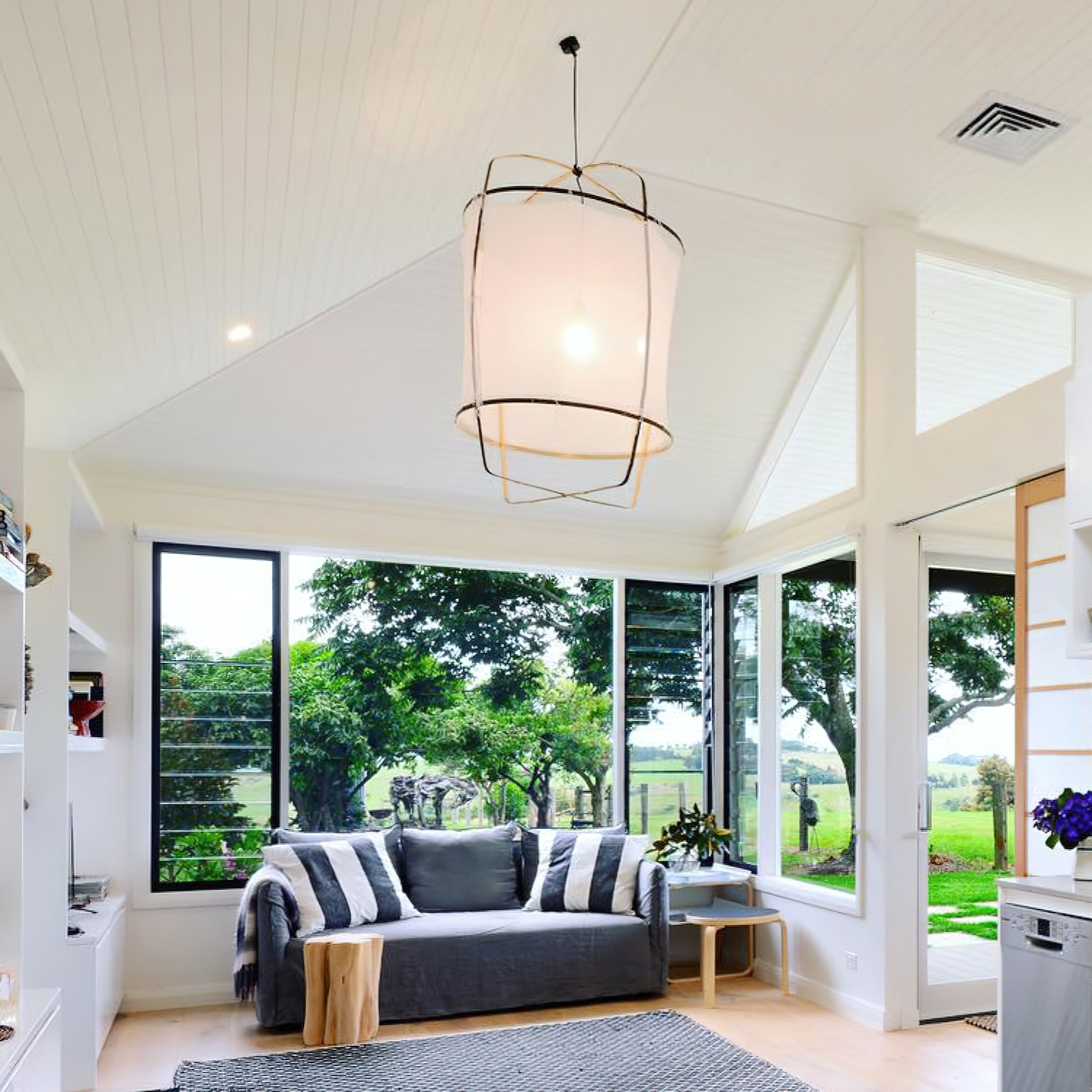 Bamboo and Linen Houselight Pendant Light Natural Organic Hanging Lamp for Living Rooms and Dining Areas