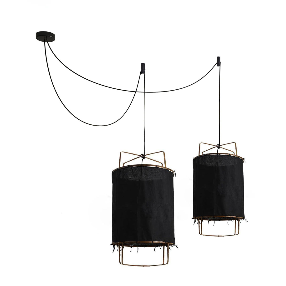 Bamboo and Linen Houselight Pendant Light Natural Organic Hanging Lamp for Living Rooms and Dining Areas