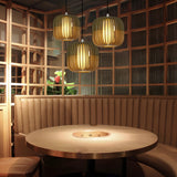 Basswood Japanese Lantern Pendant Light Minimalist Wood Fabric Shade LED Chandelier for Home Decor