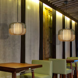 Basswood Japanese Lantern Pendant Light Minimalist Wood Fabric Shade LED Chandelier for Home Decor