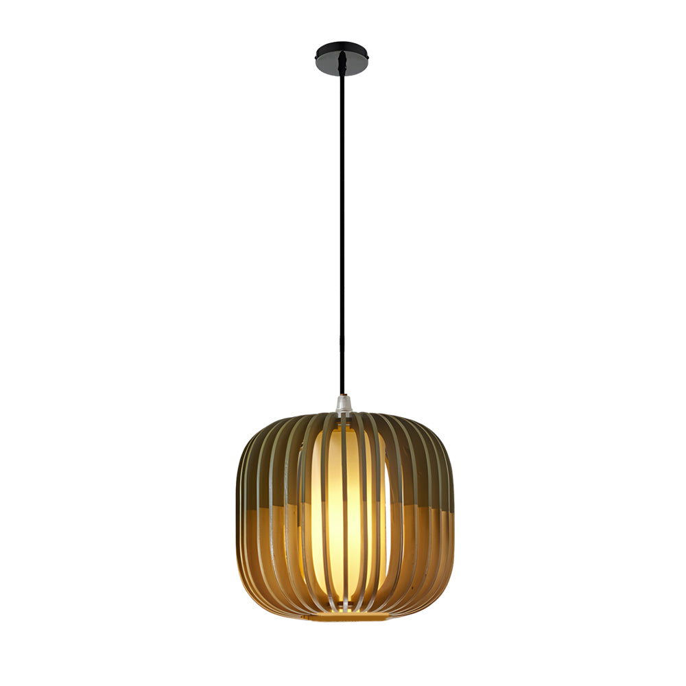 Basswood Japanese Lantern Pendant Light Minimalist Wood Fabric Shade LED Chandelier for Home Decor