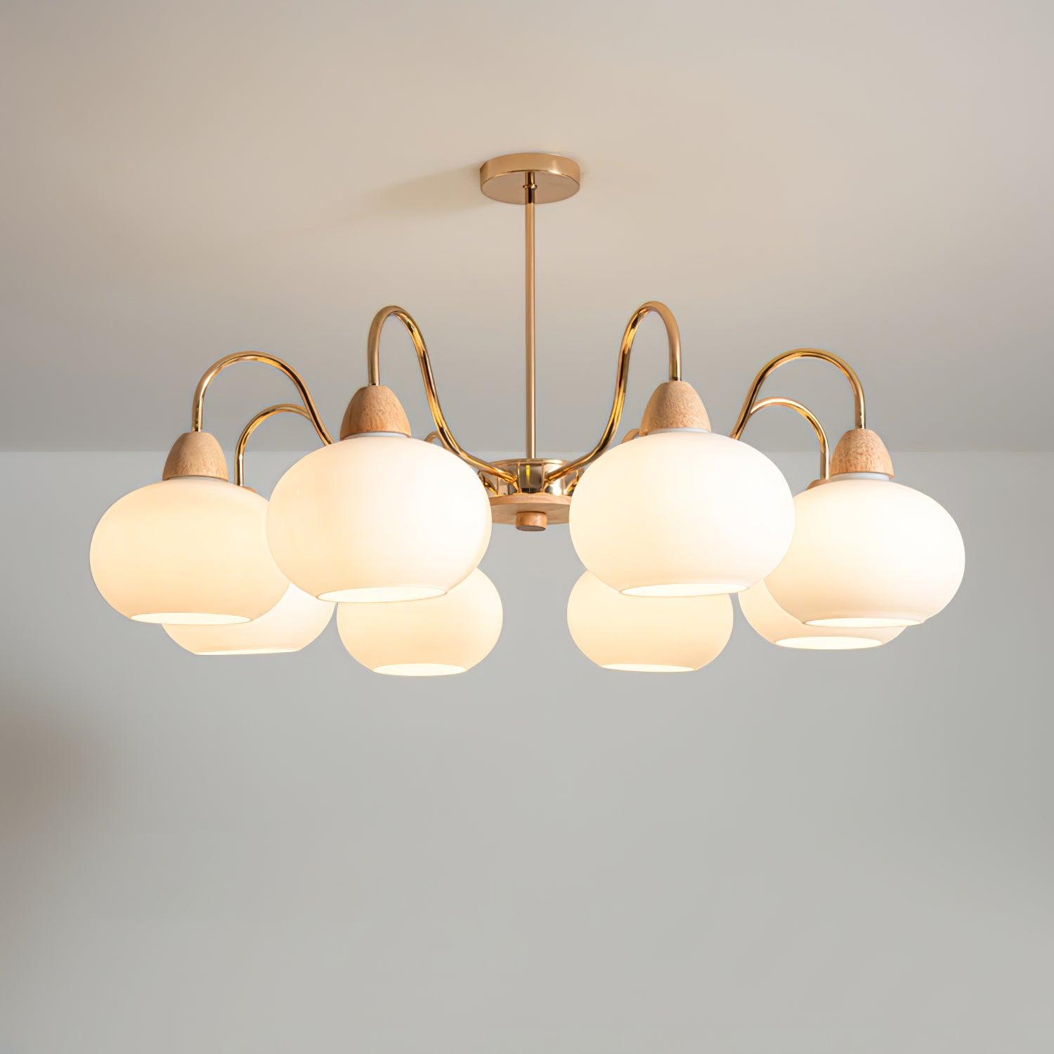 Bauhaus Cream Glass Persimmon Chandelier Mid Century Modern Hanging Pendant Light