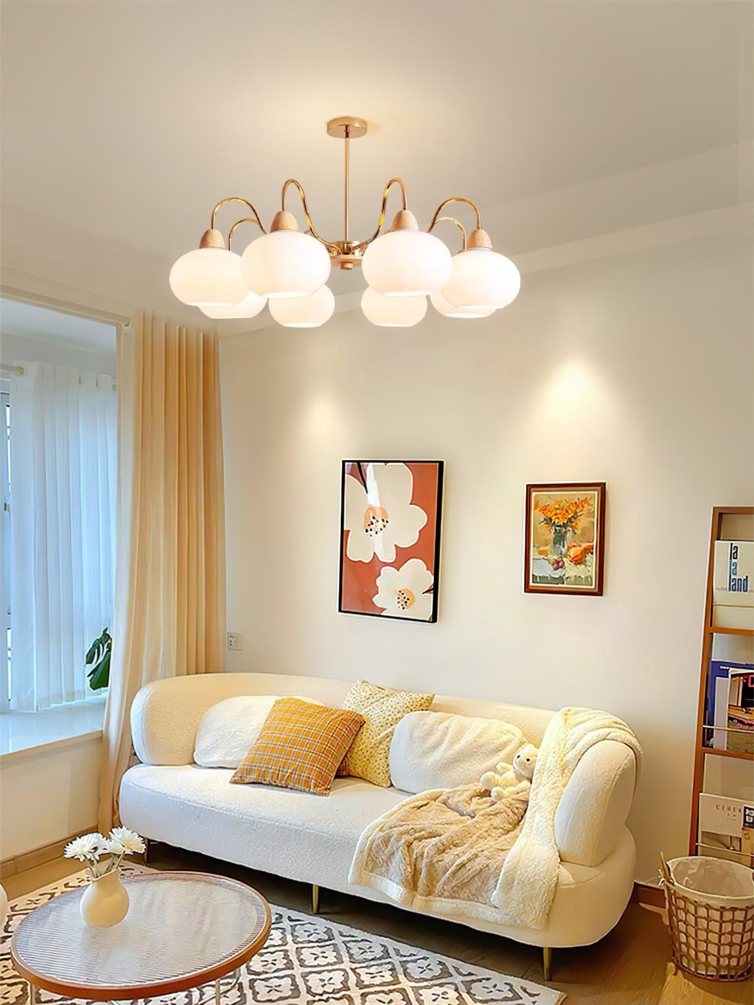 Bauhaus Cream Glass Persimmon Chandelier Mid Century Modern Hanging Pendant Light