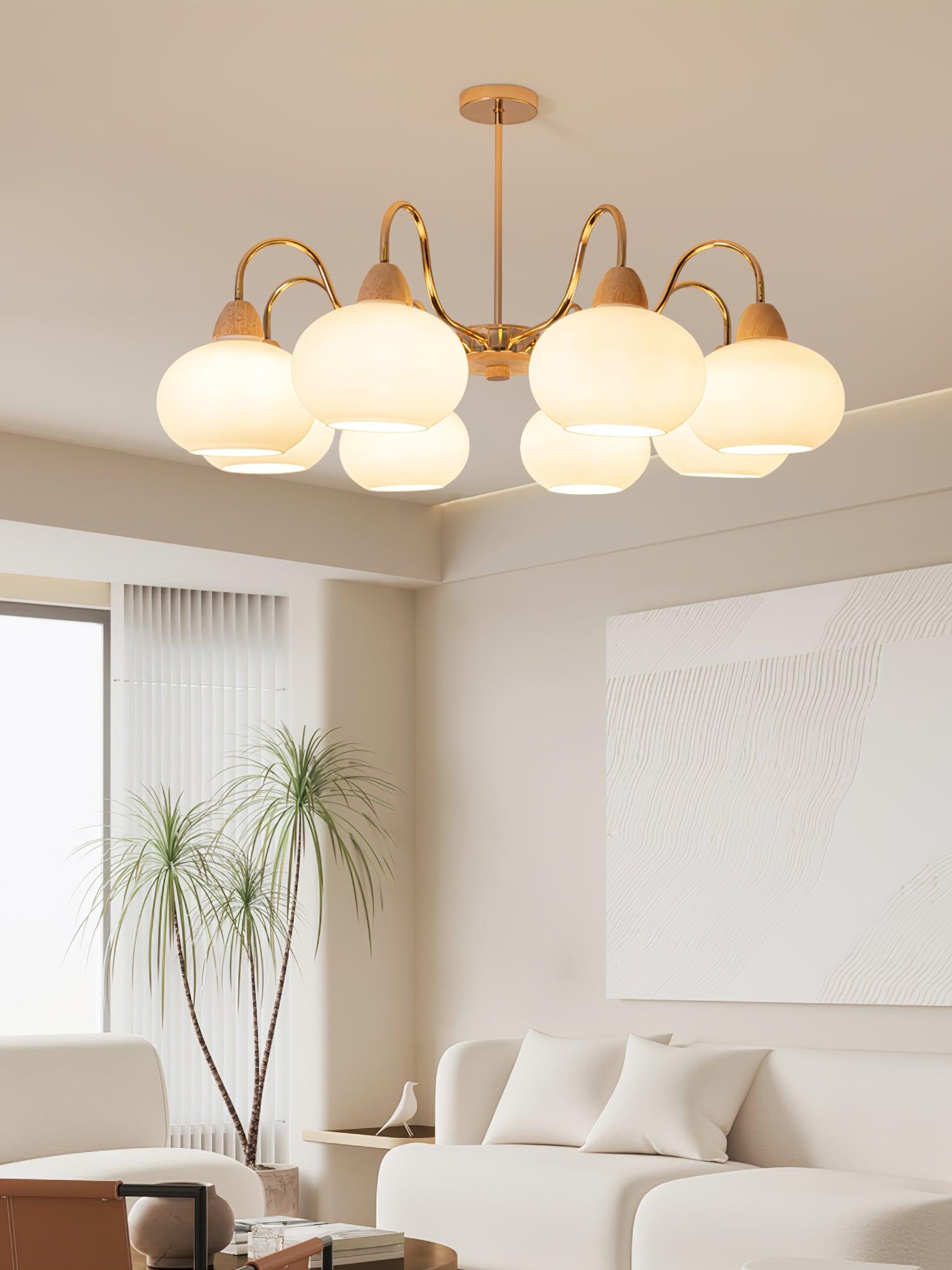 Bauhaus Cream Glass Persimmon Chandelier Mid Century Modern Hanging Pendant Light