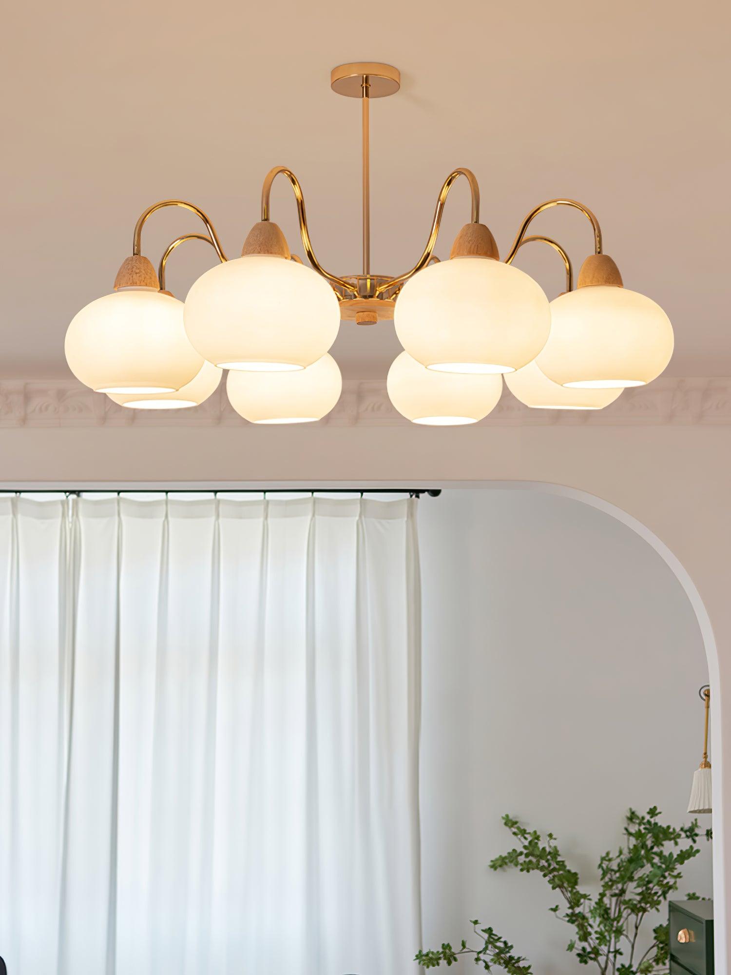Bauhaus Cream Glass Persimmon Chandelier Mid Century Modern Hanging Pendant Light