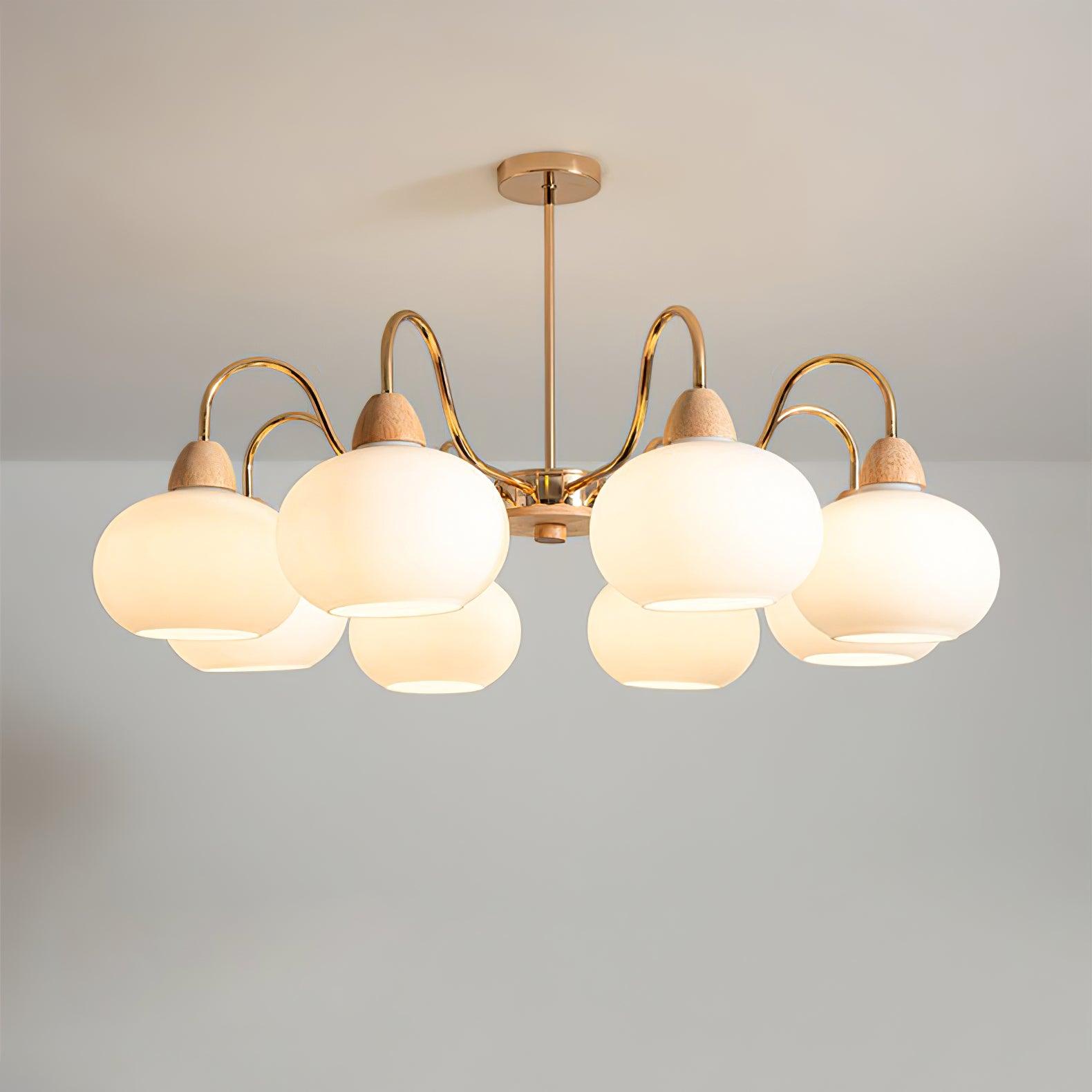 Bauhaus Cream Glass Persimmon Chandelier Mid Century Modern Hanging Pendant Light