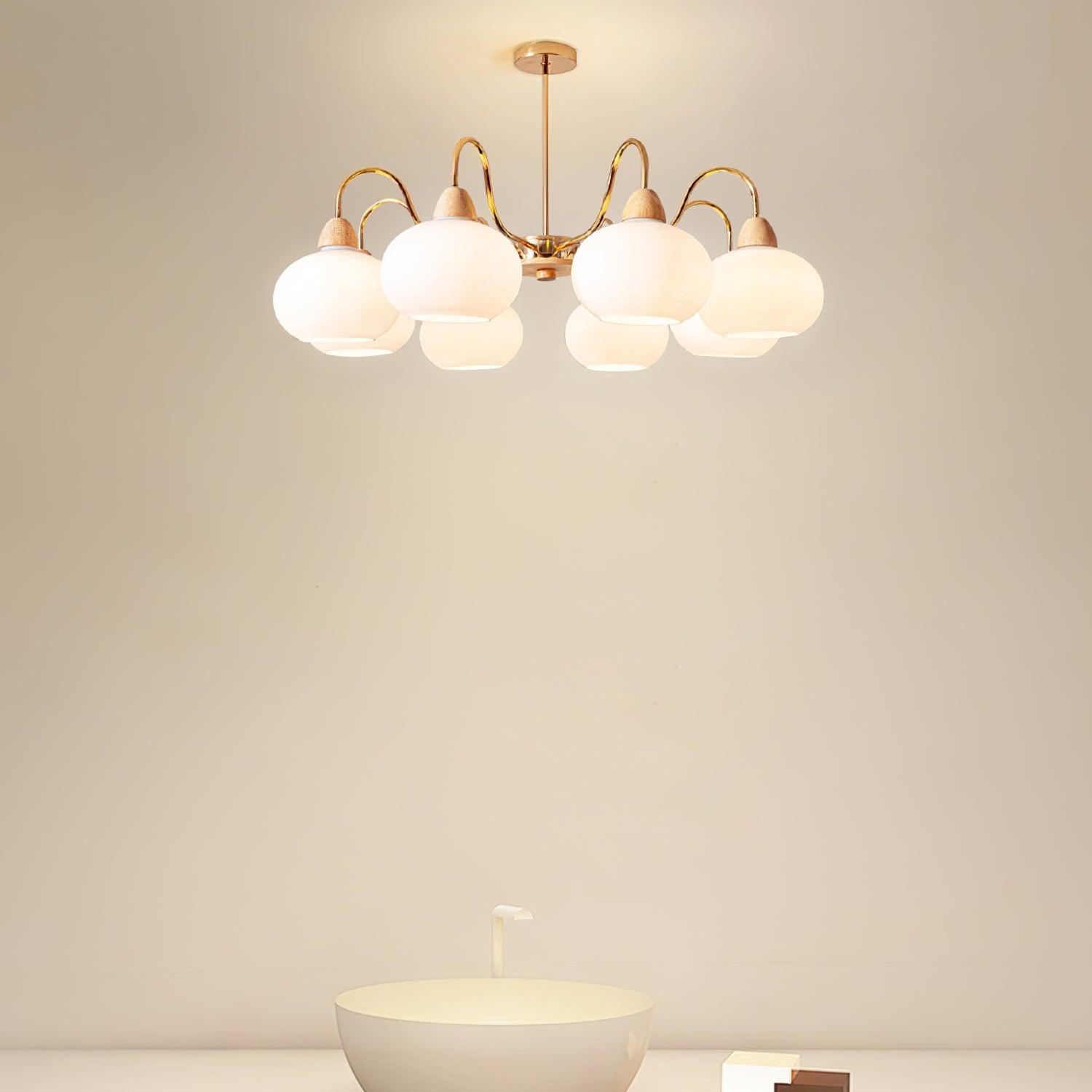 Bauhaus Cream Glass Persimmon Chandelier Mid Century Modern Hanging Pendant Light