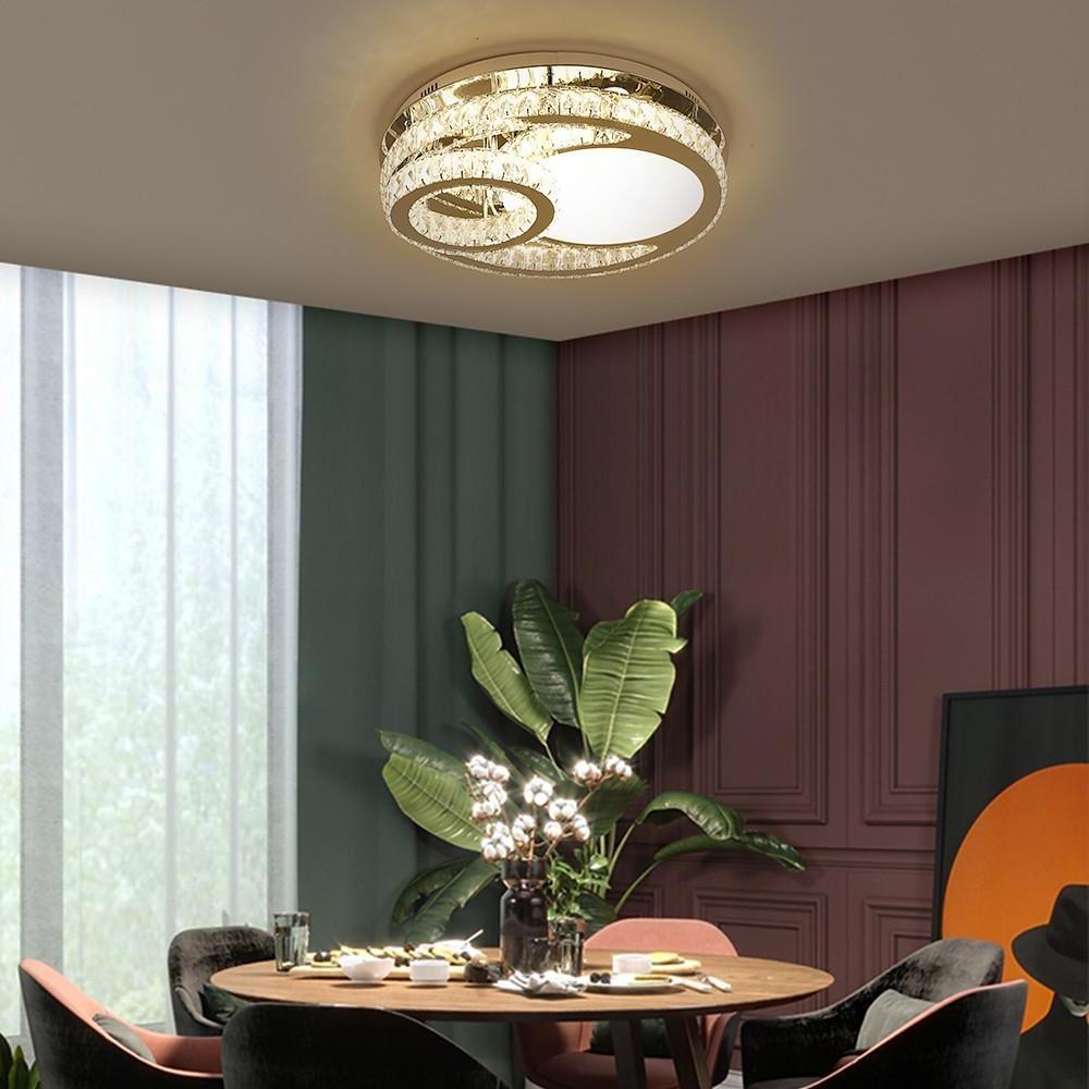 Modern Crystal LED Ceiling Light Overlapping Circles Stainless Steel Flush Mount Lighting