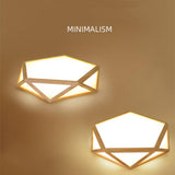 Geometric Rustic Bamboo LED Flush Mount Ceiling Light Modern Wood Indoor Fixture