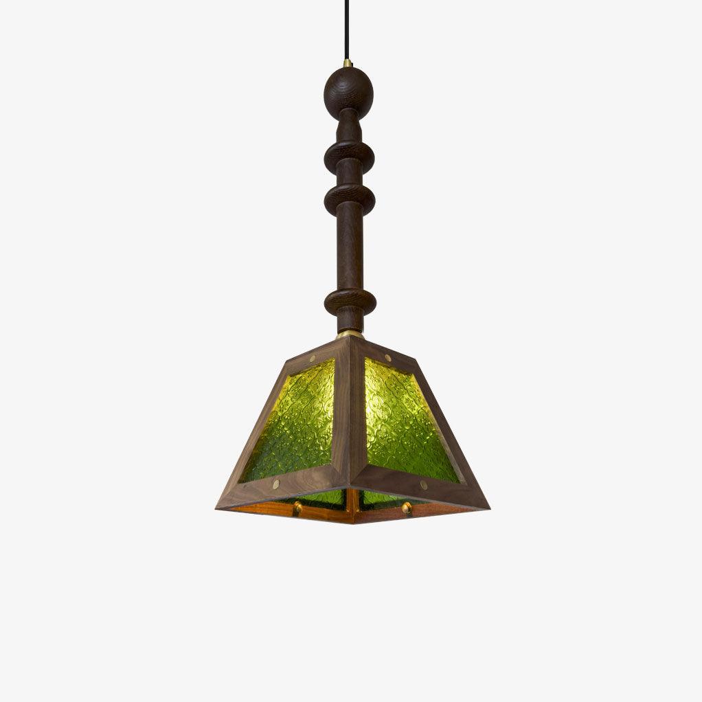 Begonia Glass and Solid Walnut Wood Geometric Pendant Light for Modern Interior Decor