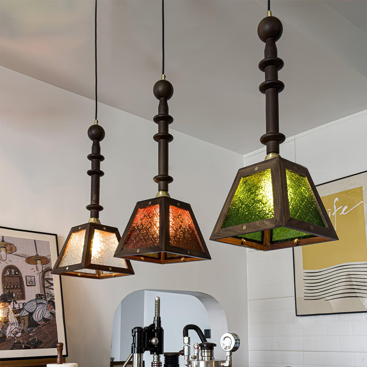 Begonia Glass and Solid Walnut Wood Geometric Pendant Light for Modern Interior Decor