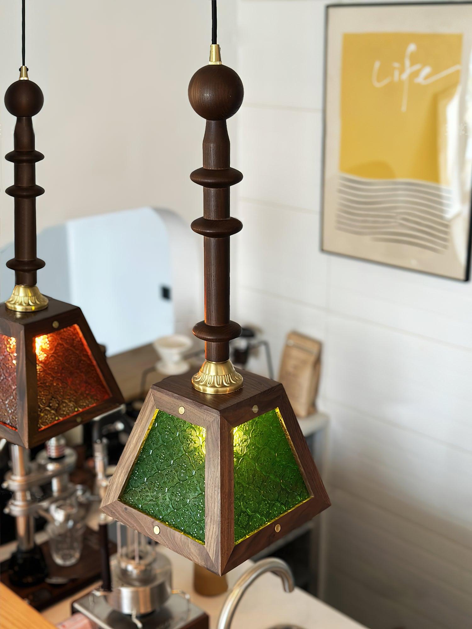 Begonia Glass and Solid Walnut Wood Geometric Pendant Light for Modern Interior Decor