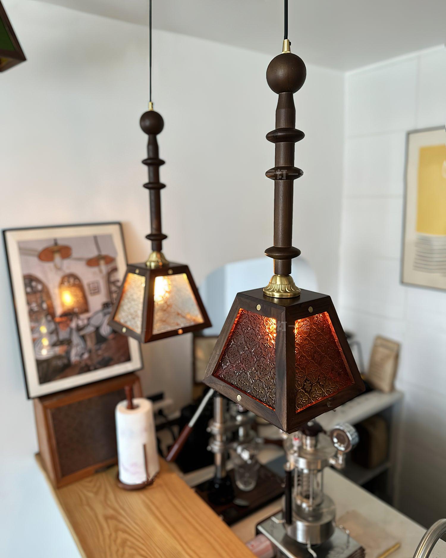 Begonia Glass and Solid Walnut Wood Geometric Pendant Light for Modern Interior Decor