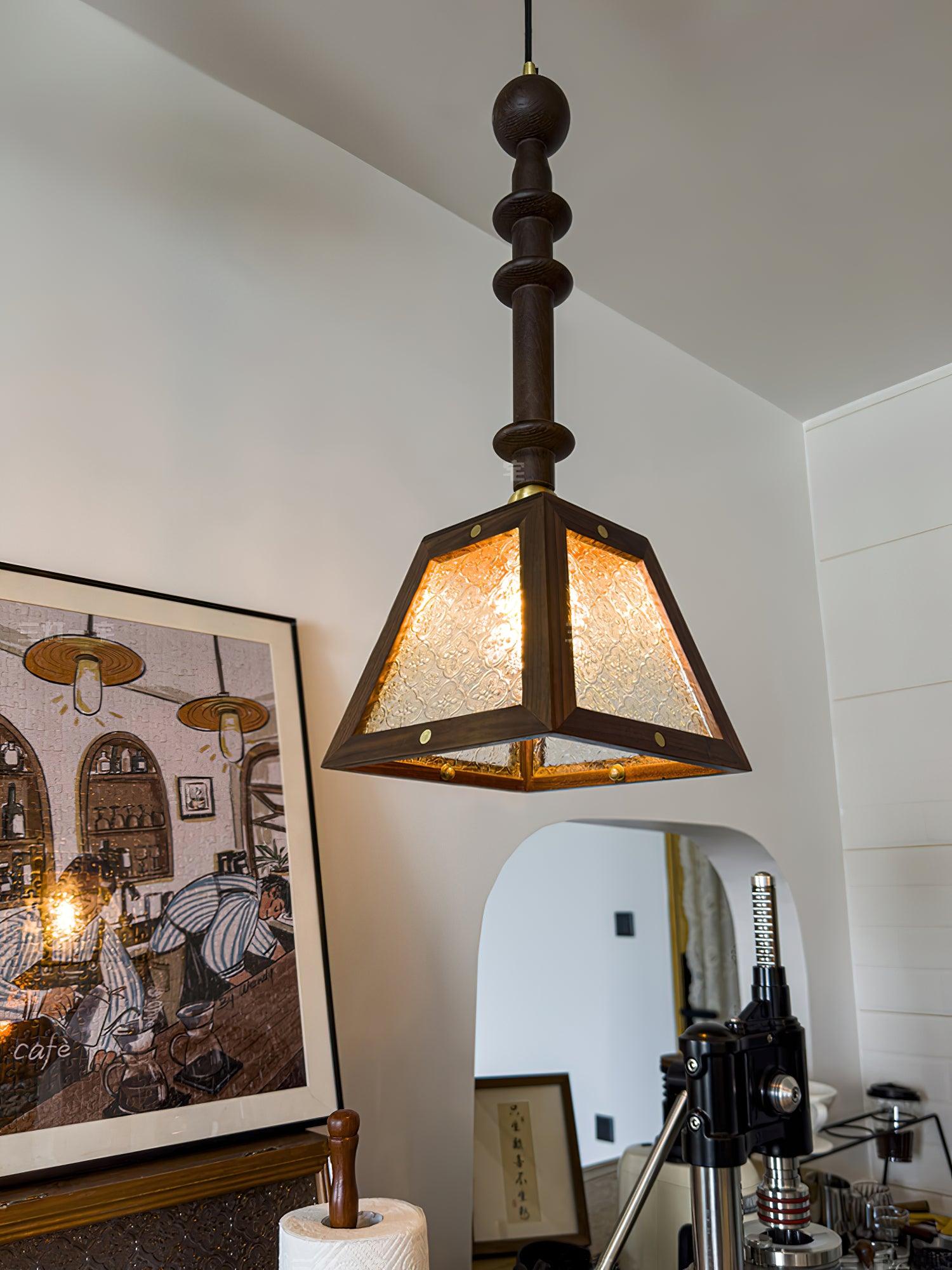 Begonia Glass and Solid Walnut Wood Geometric Pendant Light for Modern Interior Decor