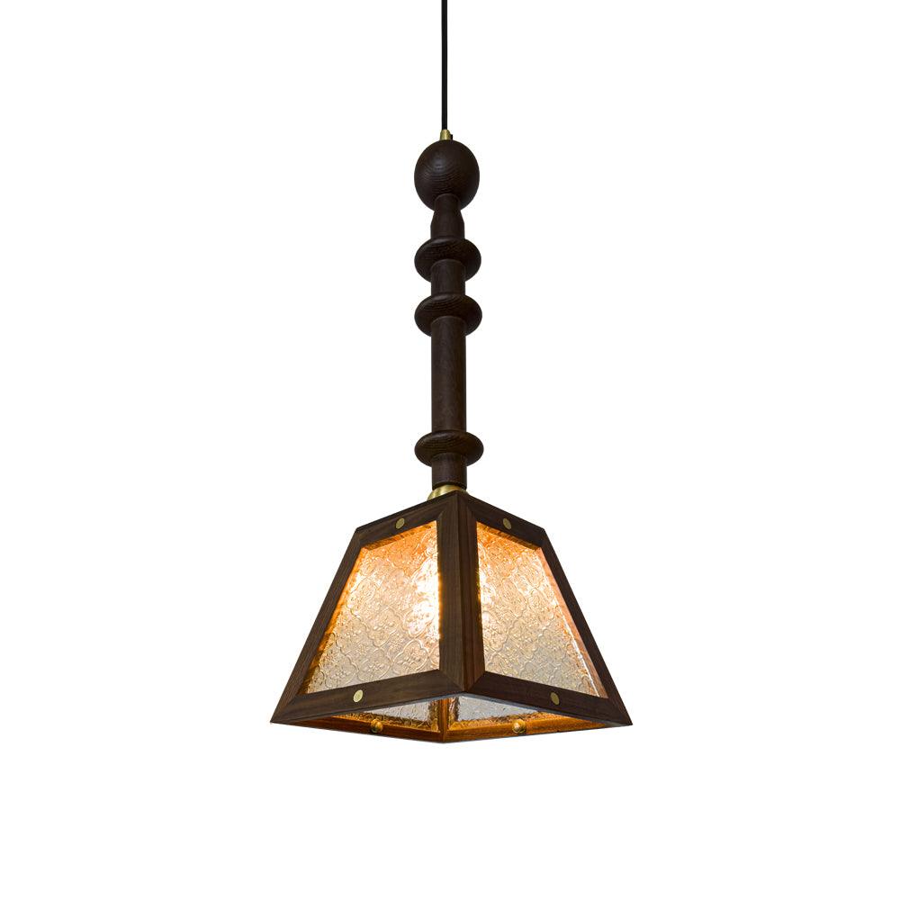 Begonia Glass and Solid Walnut Wood Geometric Pendant Light for Modern Interior Decor