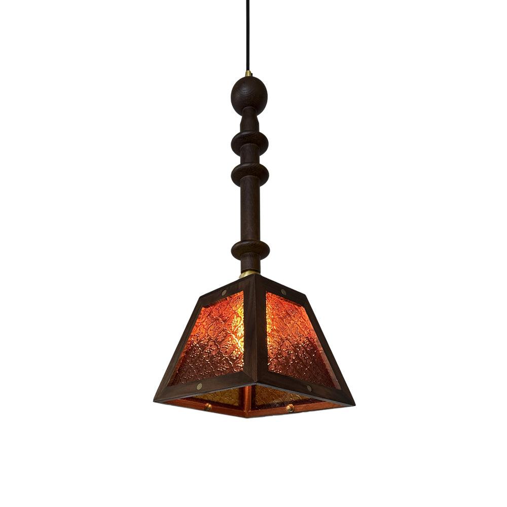Begonia Glass and Solid Walnut Wood Geometric Pendant Light for Modern Interior Decor