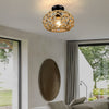 Beige Hand Woven Rope Cage Pendant Light Retro Minimalist Semi Flush Mount Ceiling Fixture