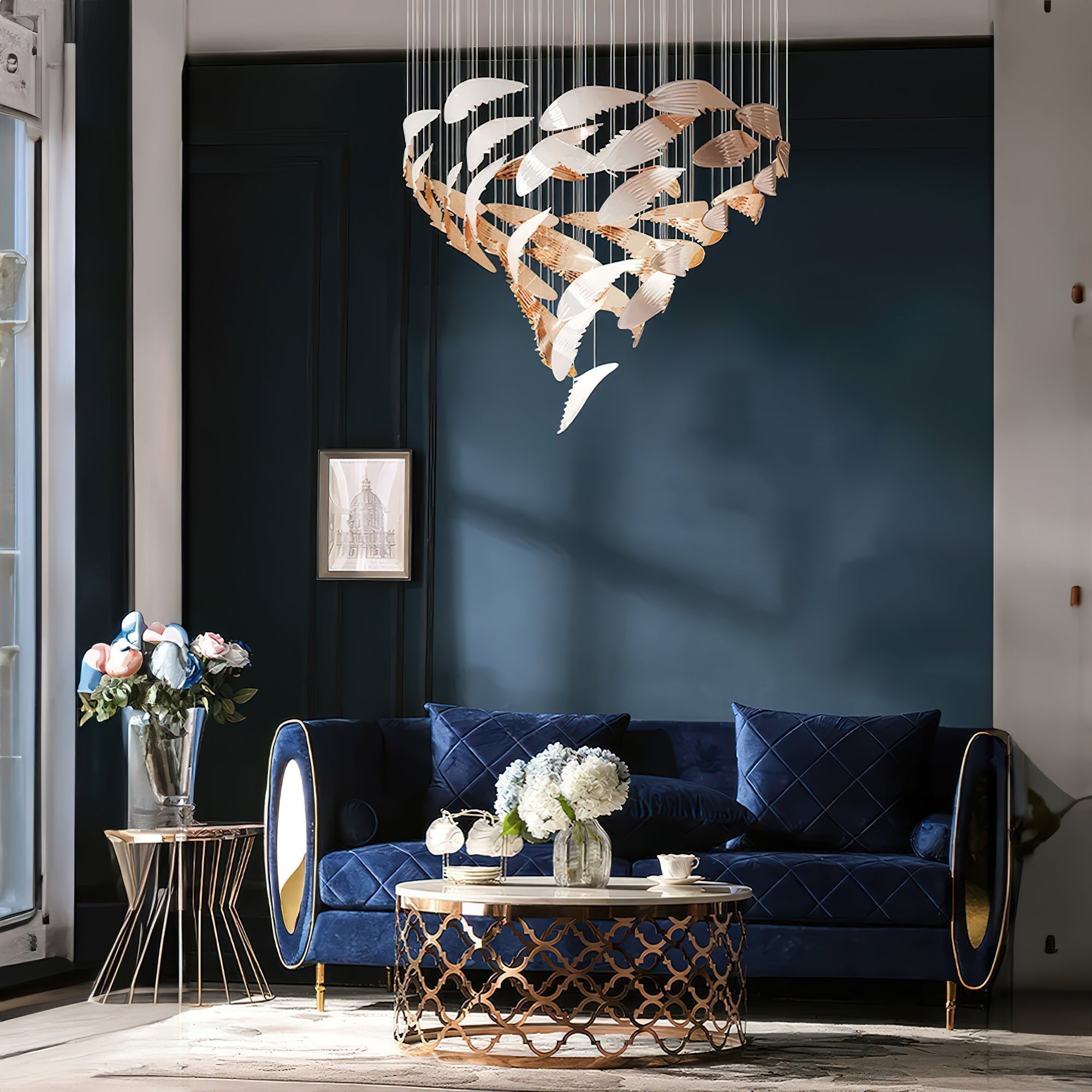 Bennett Modern Layered Crown Chandelier with Integrated LED and Glass Shades for Living Room
