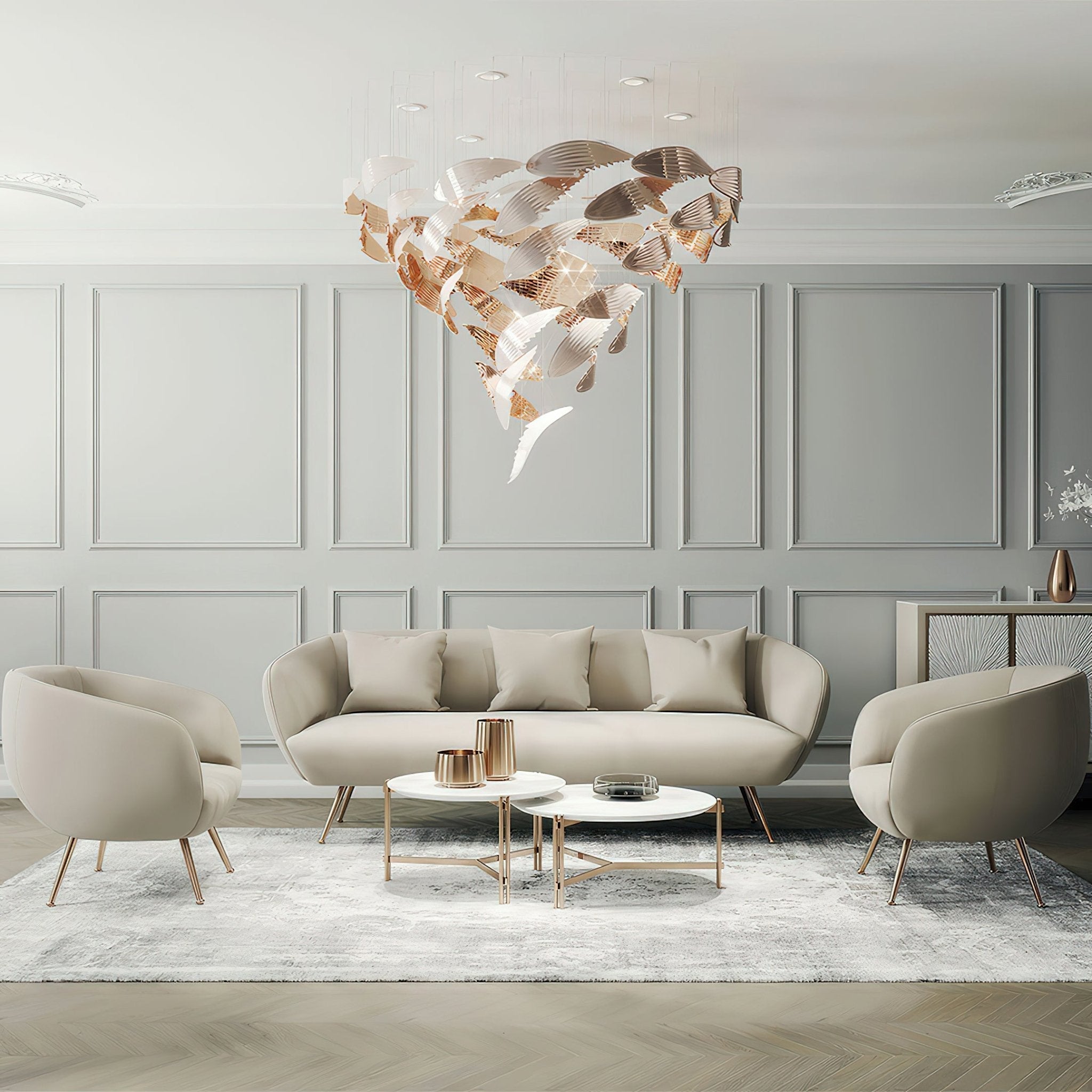 Bennett Modern Layered Crown Chandelier with Integrated LED and Glass Shades for Living Room