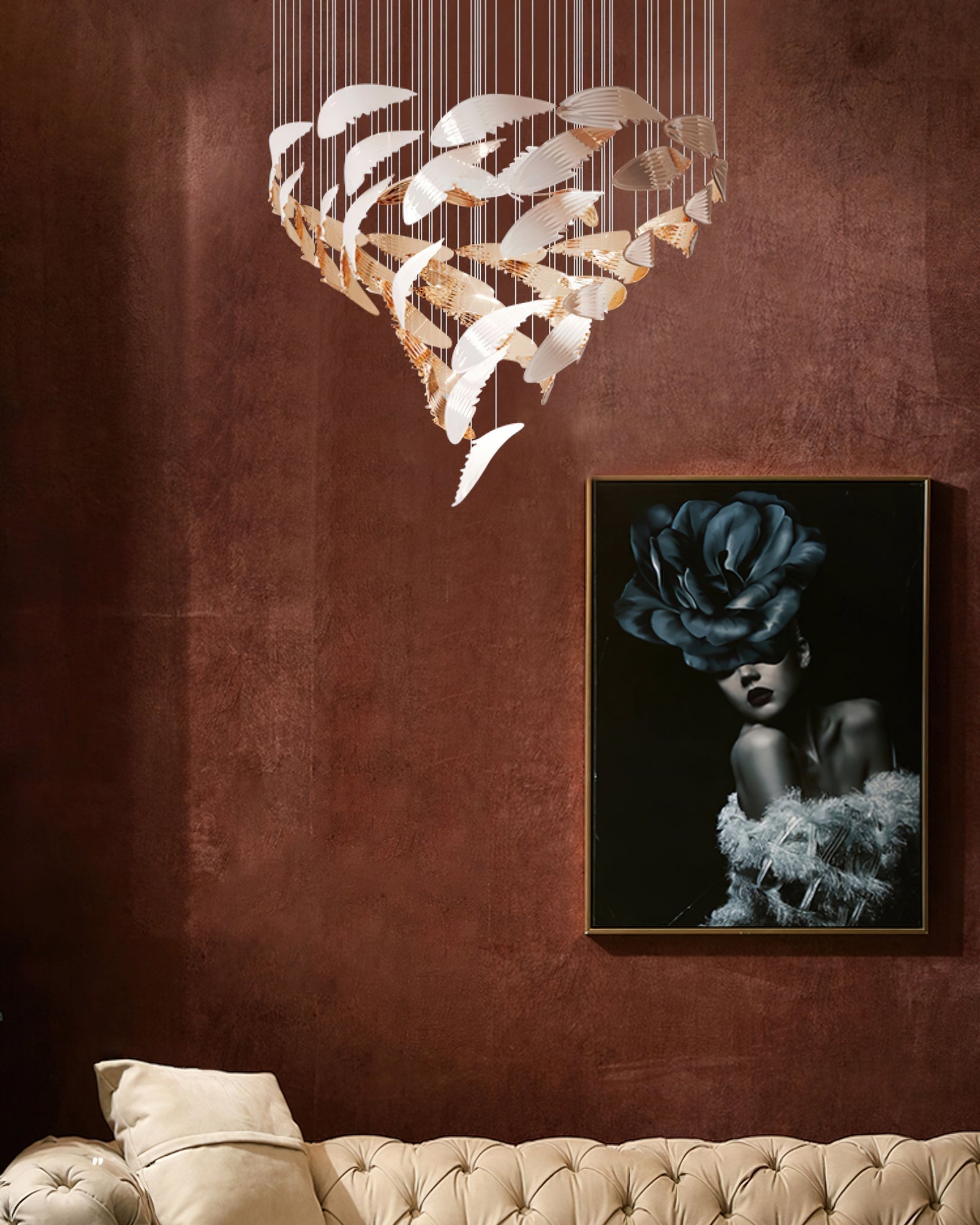 Bennett Modern Layered Crown Chandelier with Integrated LED and Glass Shades for Living Room